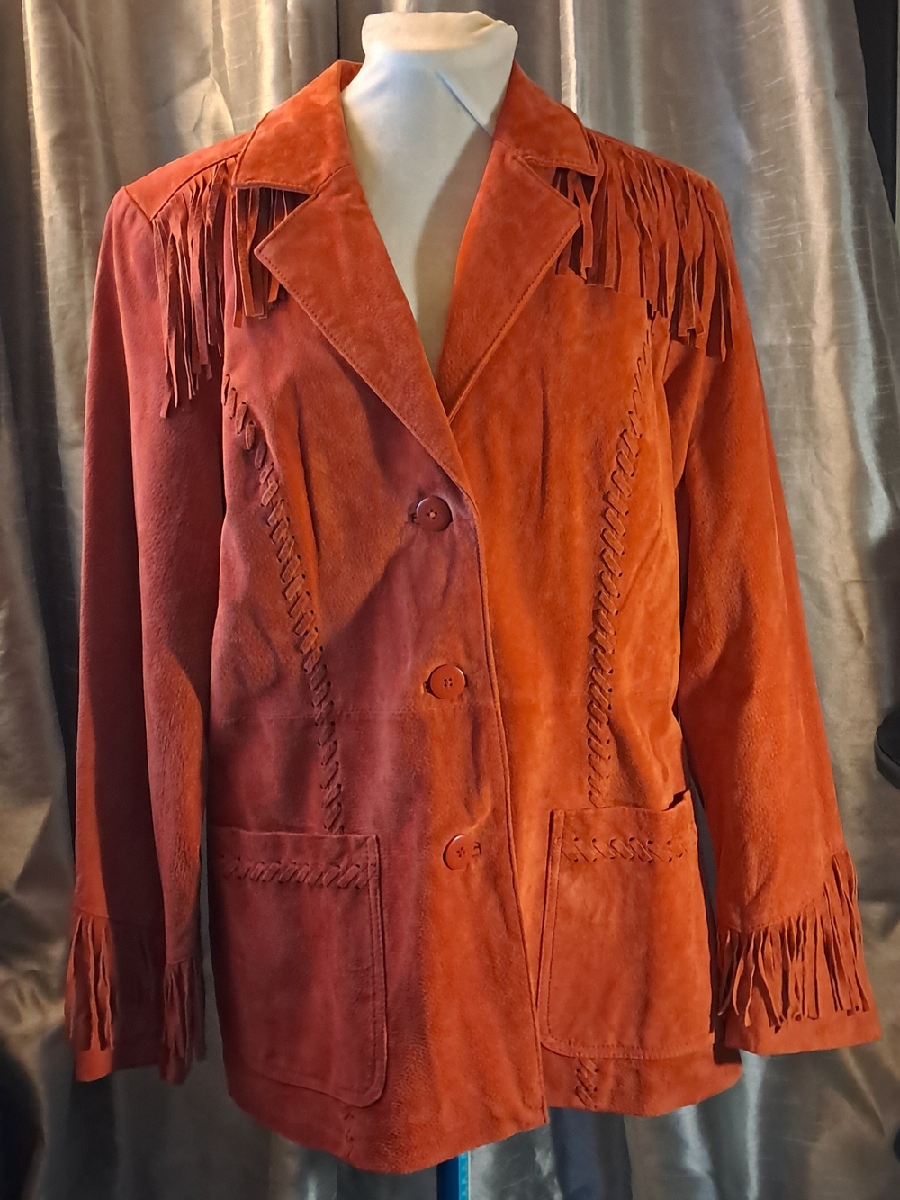 Flawless Condition*100%Suede Leather Jacket W/ Fringe& Stitchworking
